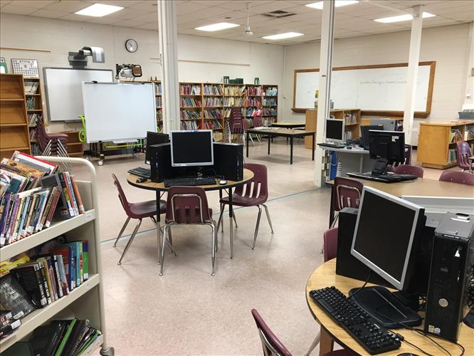 The Learning Commons at Burford District Elementary School includes technology hubs