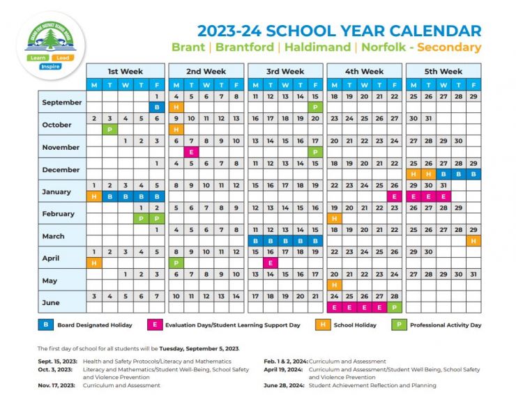 Secondary Calendar
