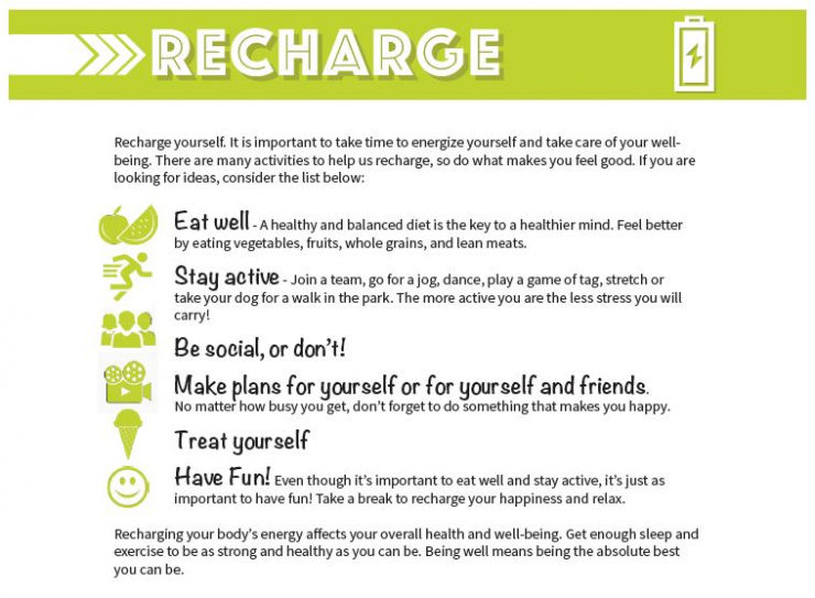Recharge poster for Be Well campaign