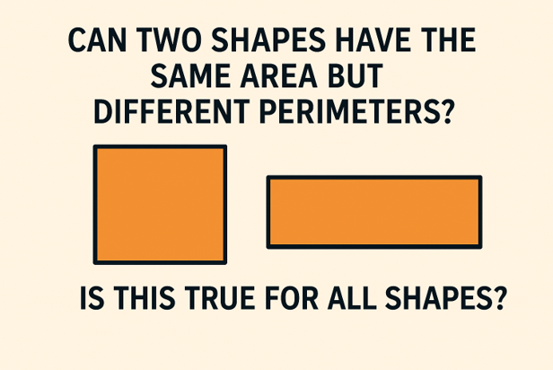 Can two shapes have the same area but different perimeters? Is this true for all shapes?