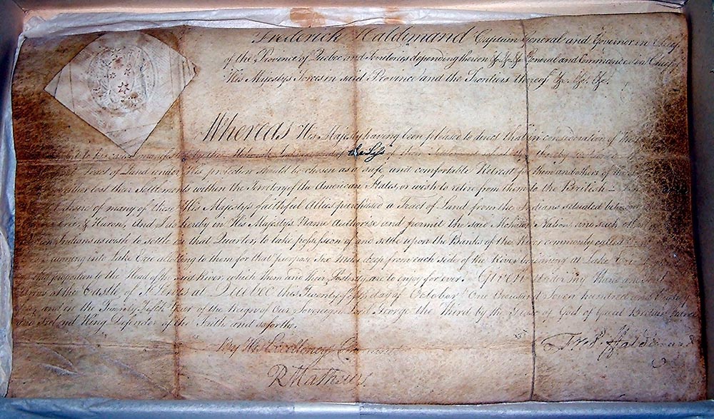 Render of old document outlining Haldimand Proclamation