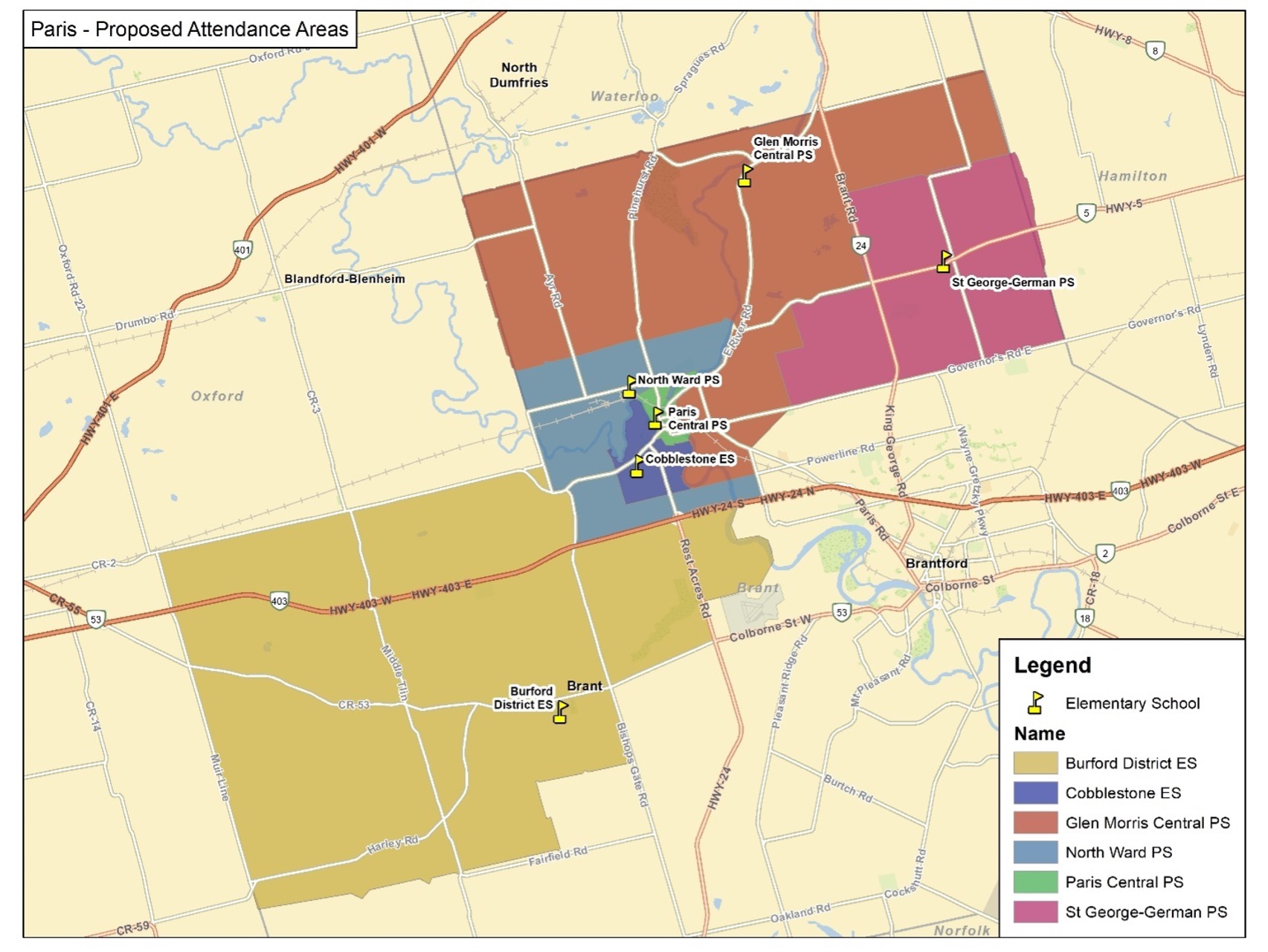 Paris elementary school boundary map