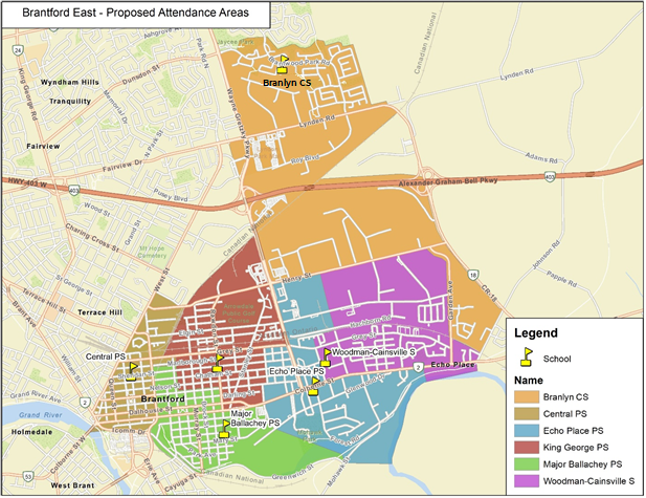 Brantford elementary school boundary map