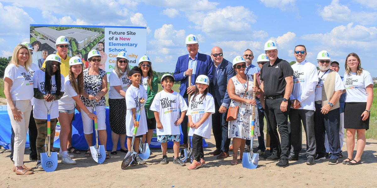 Grand Erie students, staff and local delegates were on hand to break ground at the site of a new elementary school, community centre and public library on June 24.