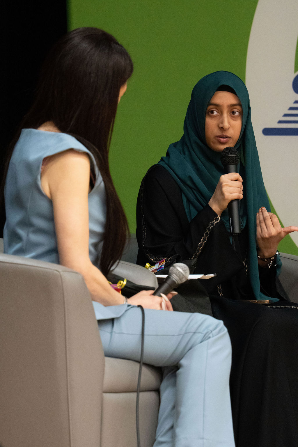 Student on panel speaking with JoAnna Roberto